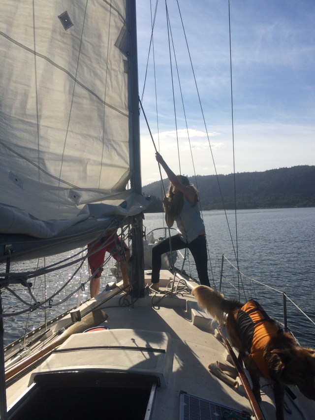 Paula learning to hoist the sails